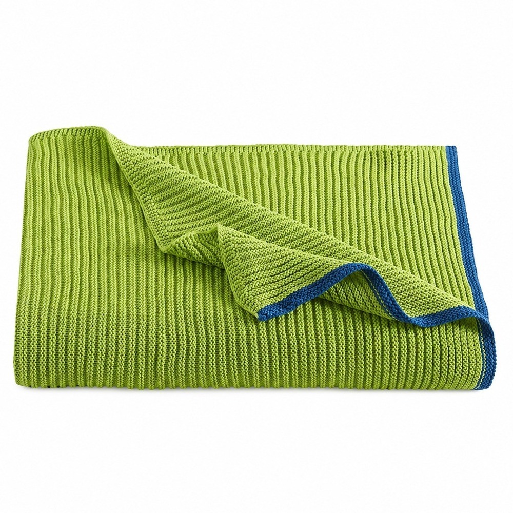 Bluebellgray Celery Green Knit Throw Blanket 100% Cotton 50x70 Boho Chic- NW
